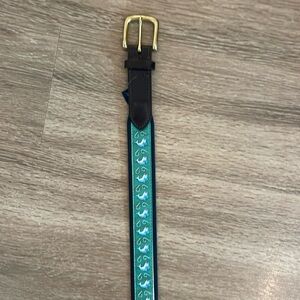 VINEYARD VINES  fish Print Canvas Club Leather Trim Belt 32
